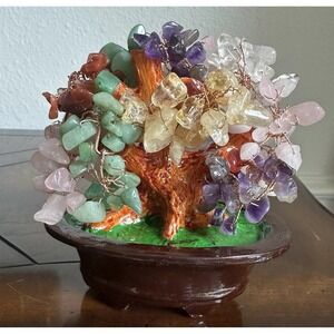 Kalifano Gemstone Bonsai Tree Sculpture 5x4.25 Inch Amethyst Citrine Rose Quartz